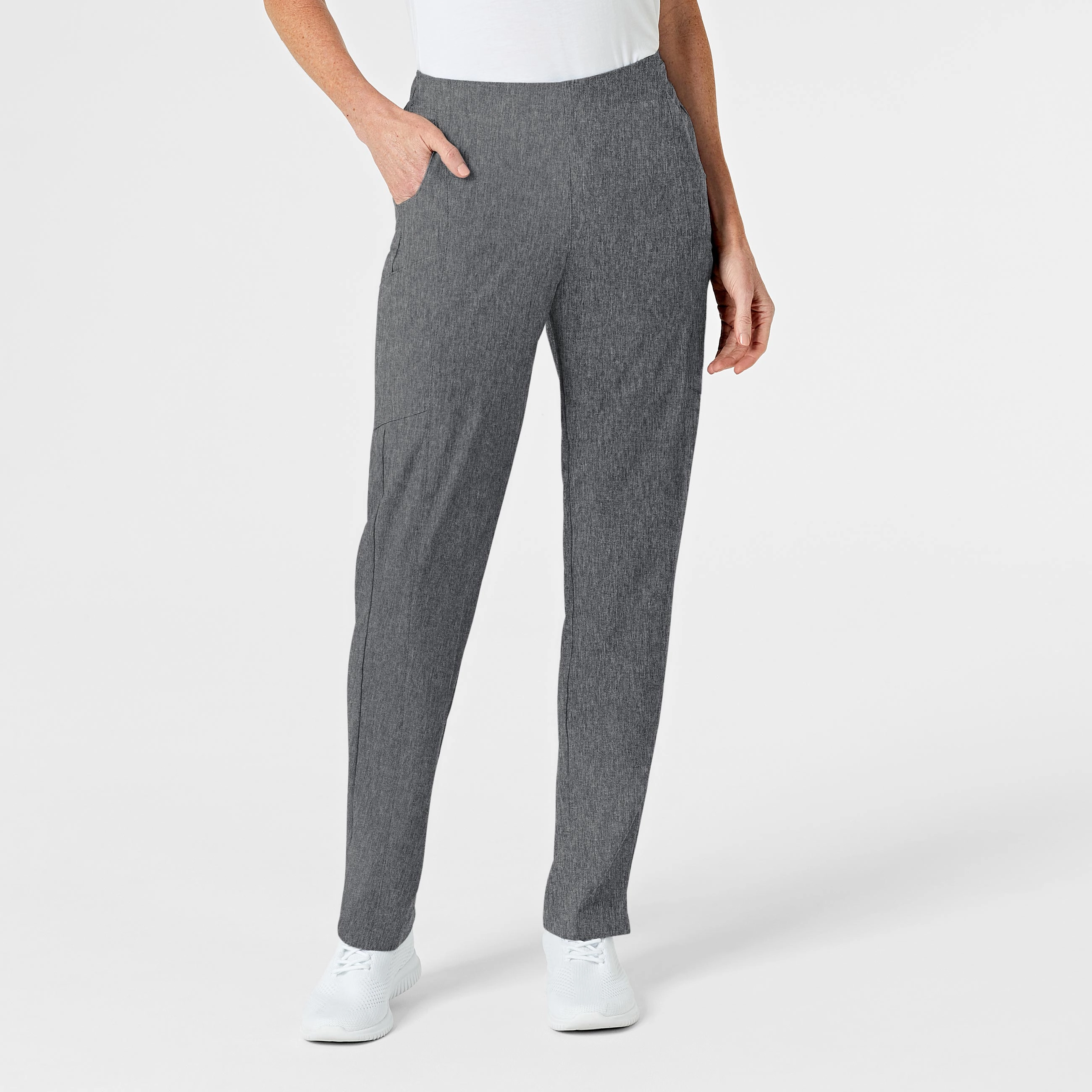 W123 Women's Flat Front Cargo Scrub Pant - Charcoal Heather Crisp Design