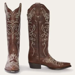 Adeline Burnished Brown Back Zip Cowboy Boot Flexible Midsole Construction