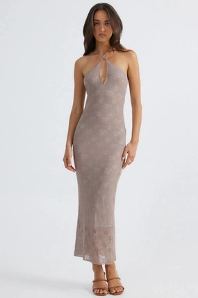 Easy Elegance Aelia Halterneck Dress - Mocha