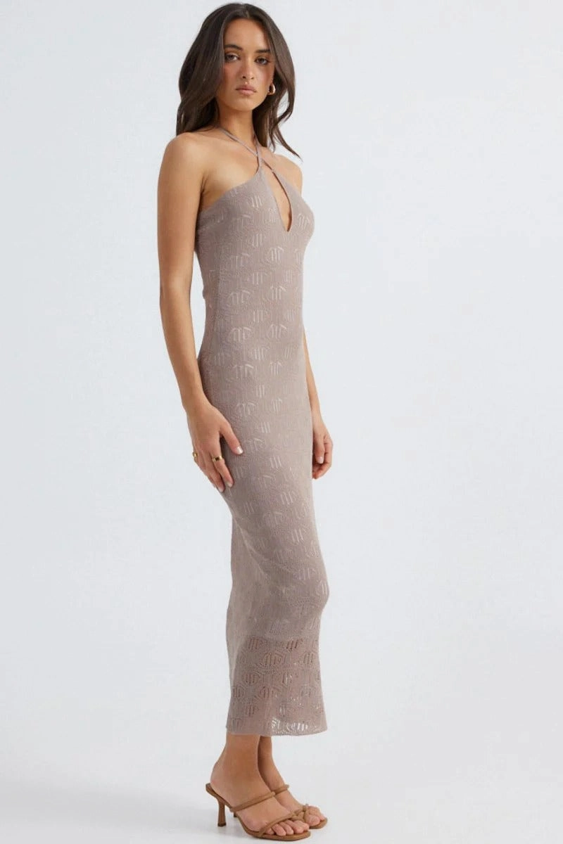 Recycled-Material Aelia Halterneck Dress - Mocha