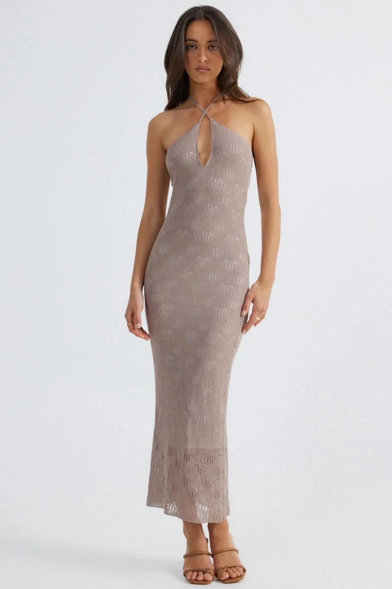 Easy Elegance Aelia Halterneck Dress - Mocha