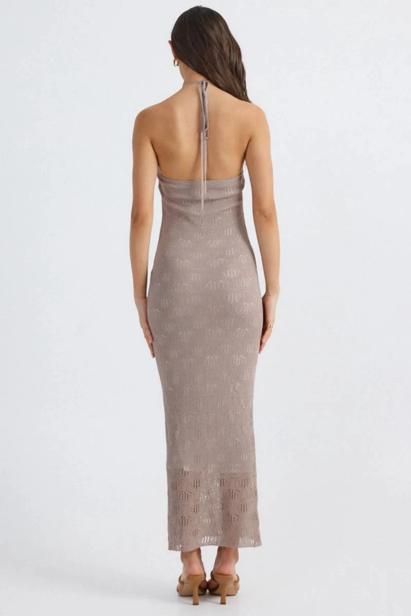 Aelia Halterneck Dress - Mocha Tailored Elegance QuickDryTechnology