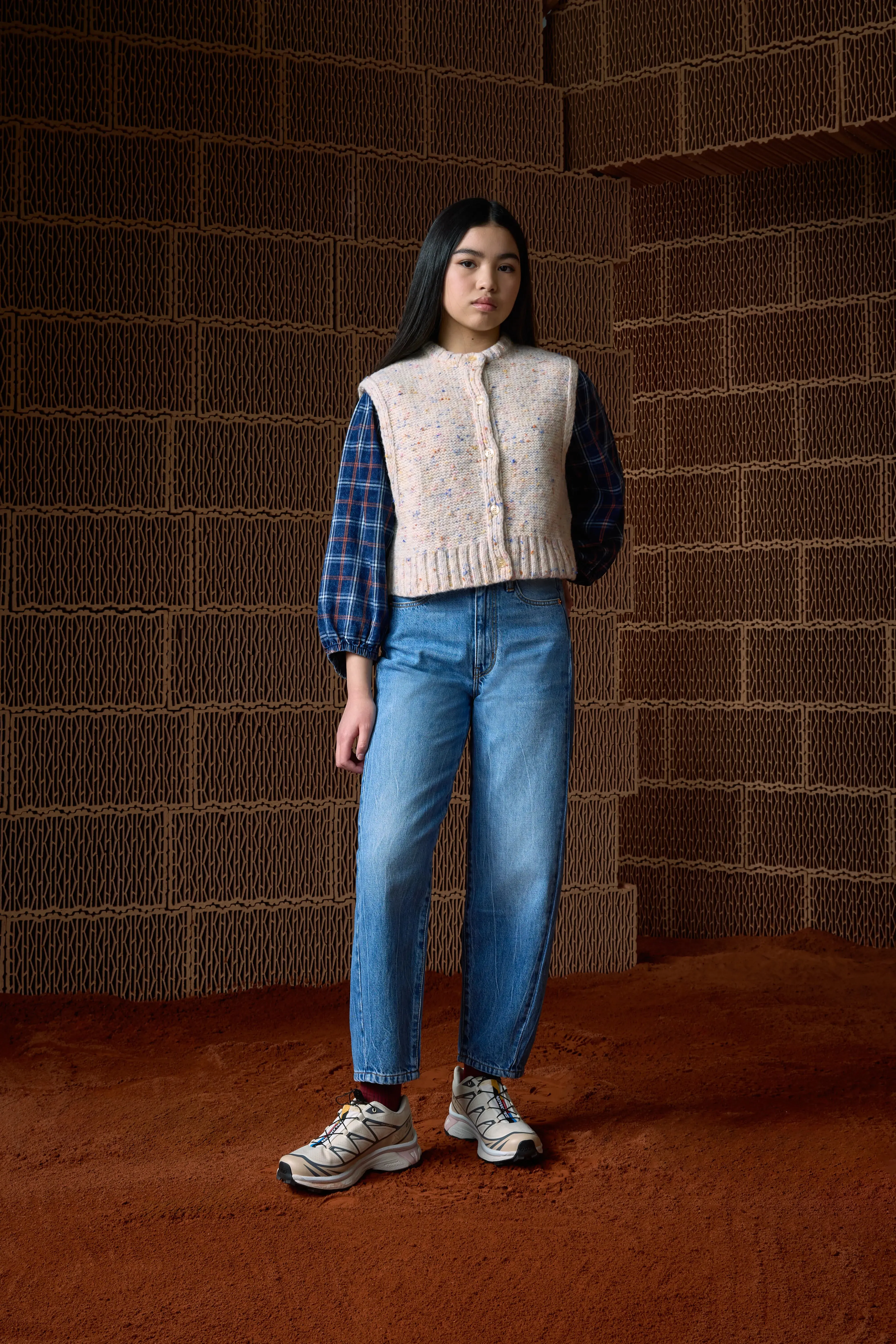 Agagi sleeveless cardigan (252 / G / COMBO A) Quick Dressing Thermal Lined Cuffs