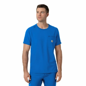 Carhartt Force Cross-Flex Men's Crew Neck Scrub Top - Royal Seamless Design