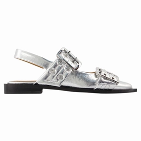 Feminine Buckle Ballerinas - Ganni - Synthetic Leather - Silver Coast Day Herb Glow
