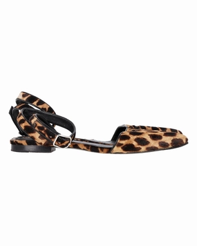 Arch Fit Alexander Wang Lara Leopard-Print Ankle-Wrap d'Orsay Flats in Brown Calf Hair