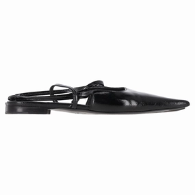 Light Walking upper Tot??me Pointed Slingback Ballet Flats in Black Patent Calf Leather
