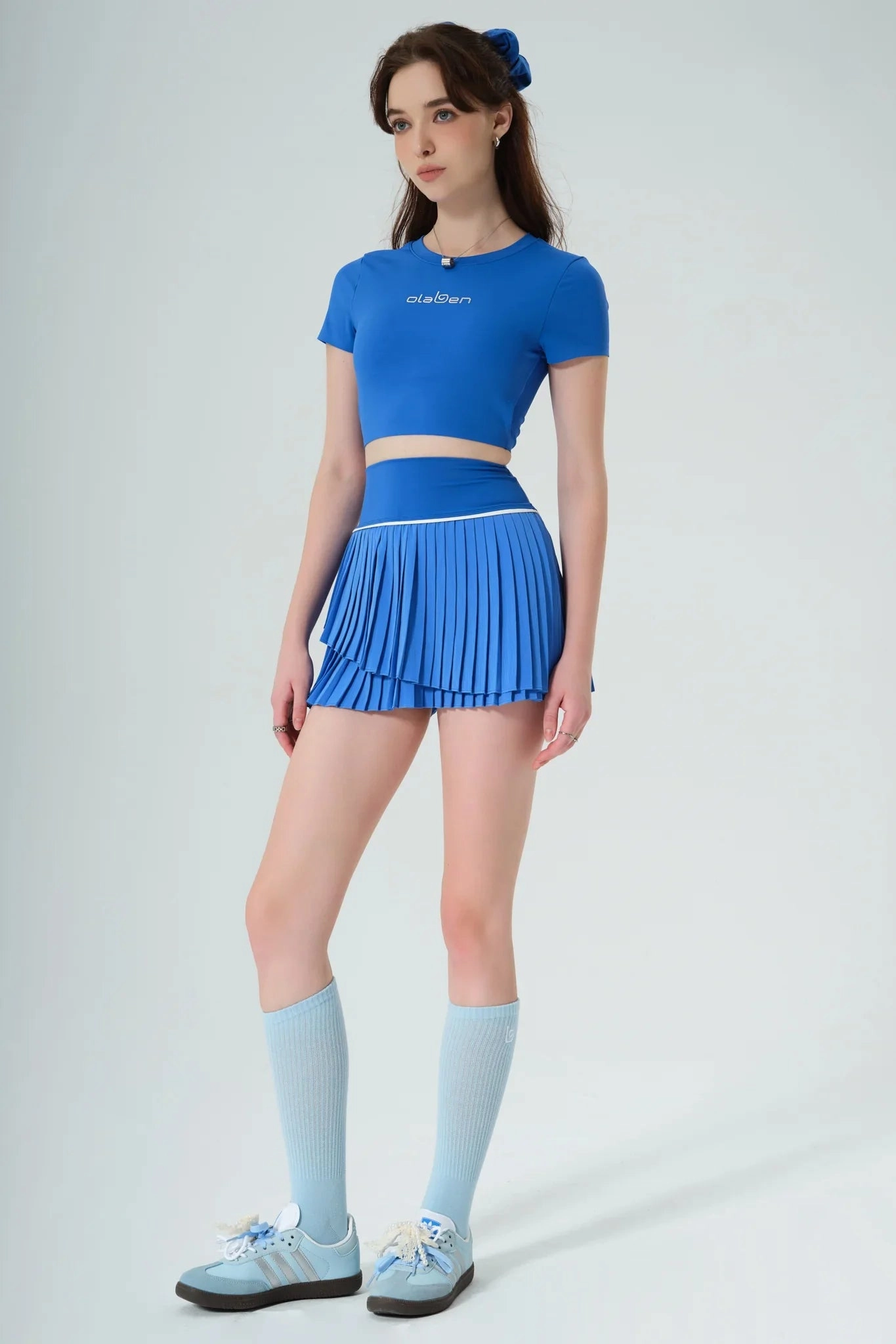 FrenchTerryTexture Ribbed Neckline All Day Short Sleeve Crop - Ultramarine
