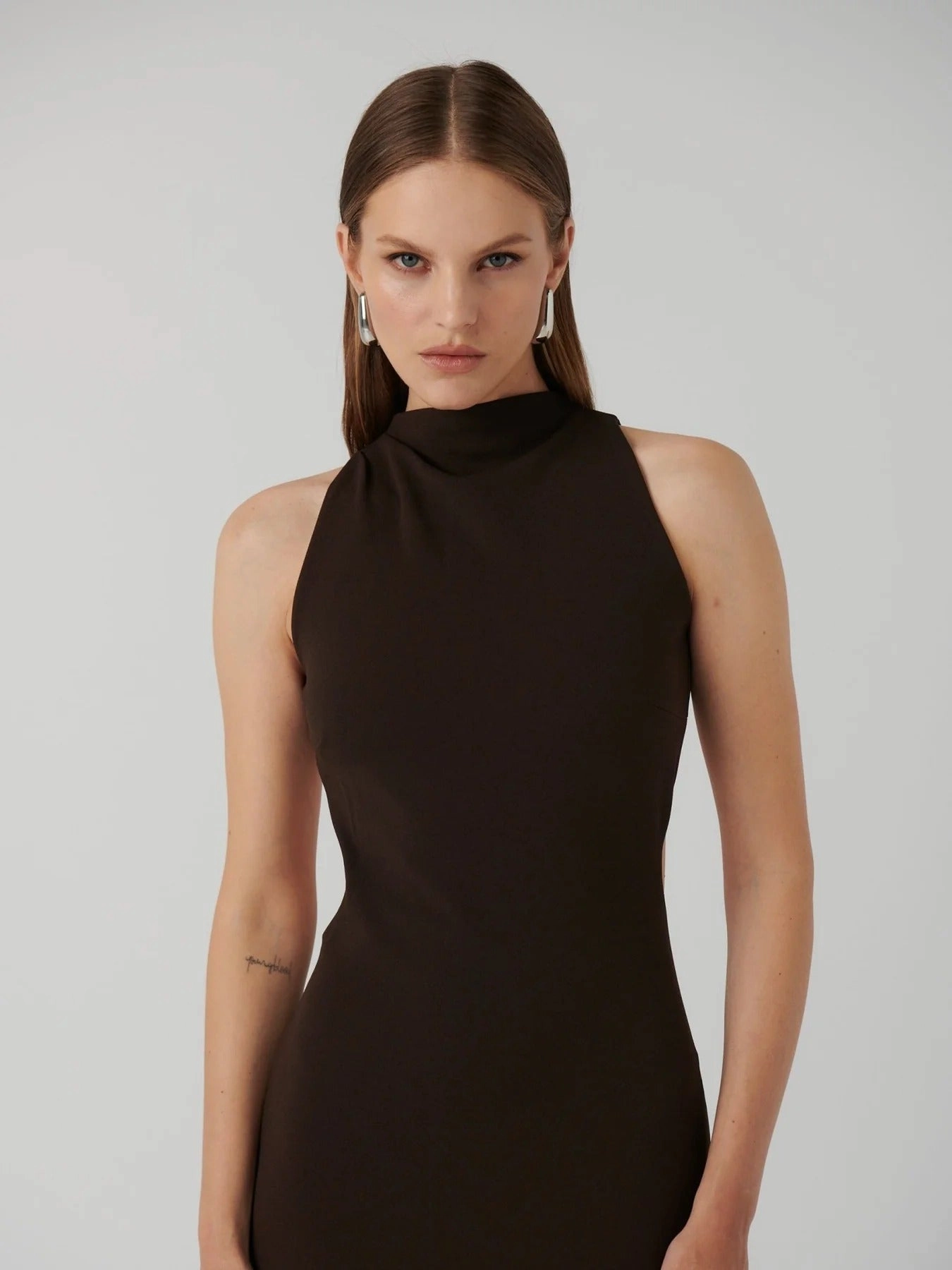 Ambre Gown - Coffee A Line Cut Office Glam