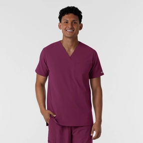 DoubleLayered Neckline NURTUR Men's V-Neck Scrub Top - Wine