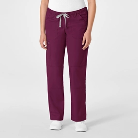 Anti Snag Fabric WonderWORK Women's Straight Leg Cargo Scrub Pant - Wine