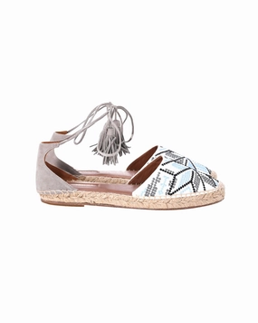 Resort Path Train Ride Aquazzura Embroidered Tassel Espadrille Flats in Multicolor Canvas and Suede