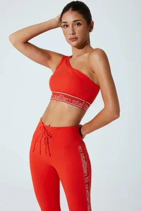 White Asymm Offshoulder Bra - Venetian Red