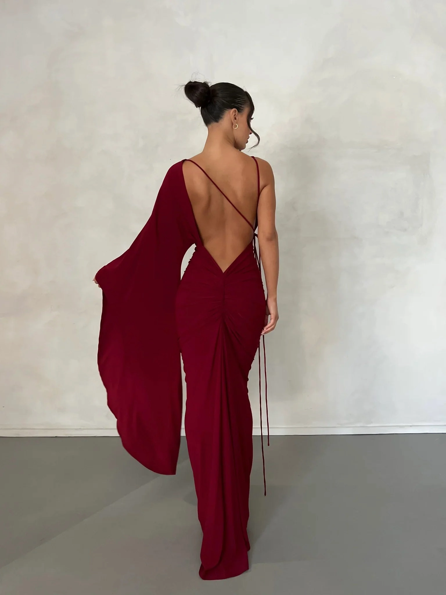 Athena Gown - Wine Asymmetrical hem Trend Movement