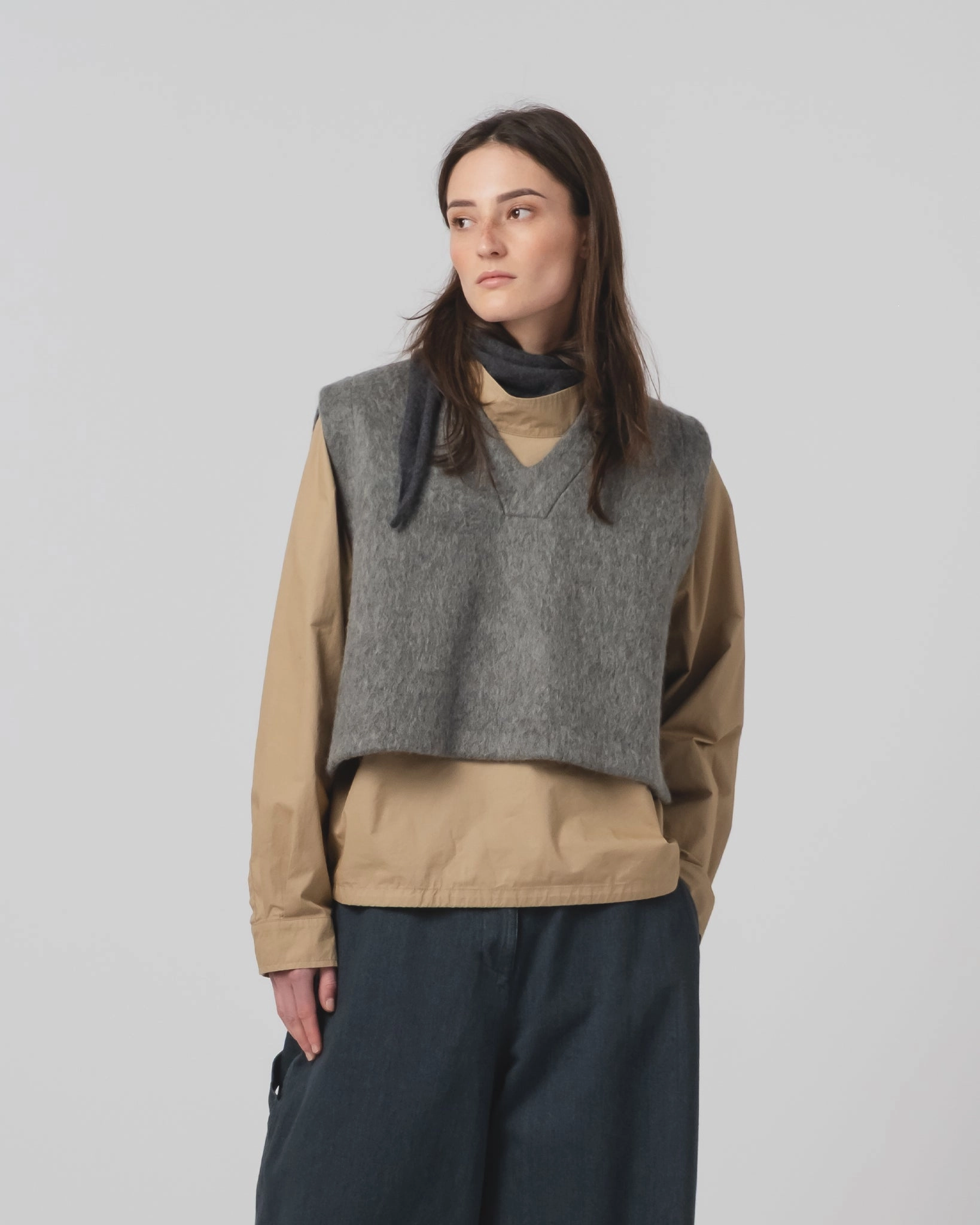 suitable for holidays G.o.D Vee Vest Mohair Fleece Asphalt