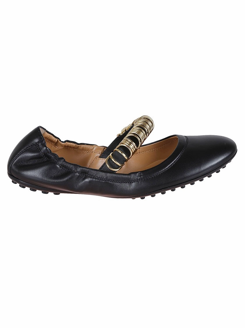Comfortable Slip-On Trail Run Ballet Flats With Gold Buckle Detail