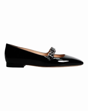 Bally Elis 6303067 Women's Black Calf Patent Leather Flat Chic Walk Multi Use