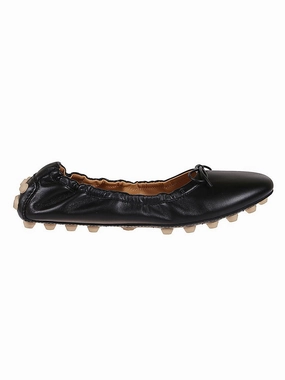 Marina Step Nordic Ease Black Leather Ballet Flats With Gathered Elasticized Trim