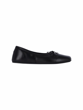 Black Leather Flats With Rounded Toe Breathable Slip-Ons Reliable Footwear