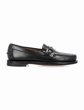 Light Support Shoes Metal Buckle Black Leather Loafers With Moccasin Toe