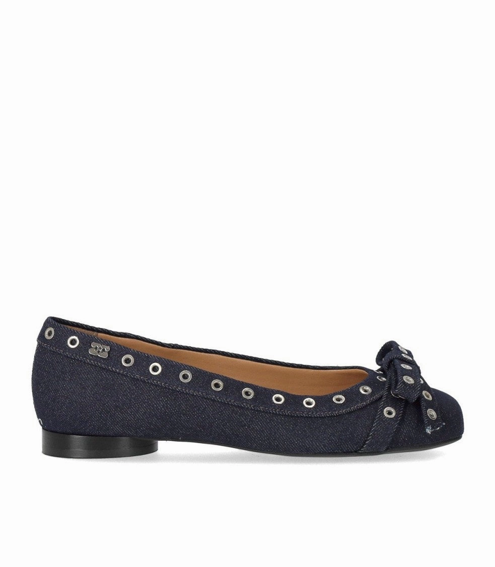Open Air Blue Denim Ballet Flat Shoe With Bows