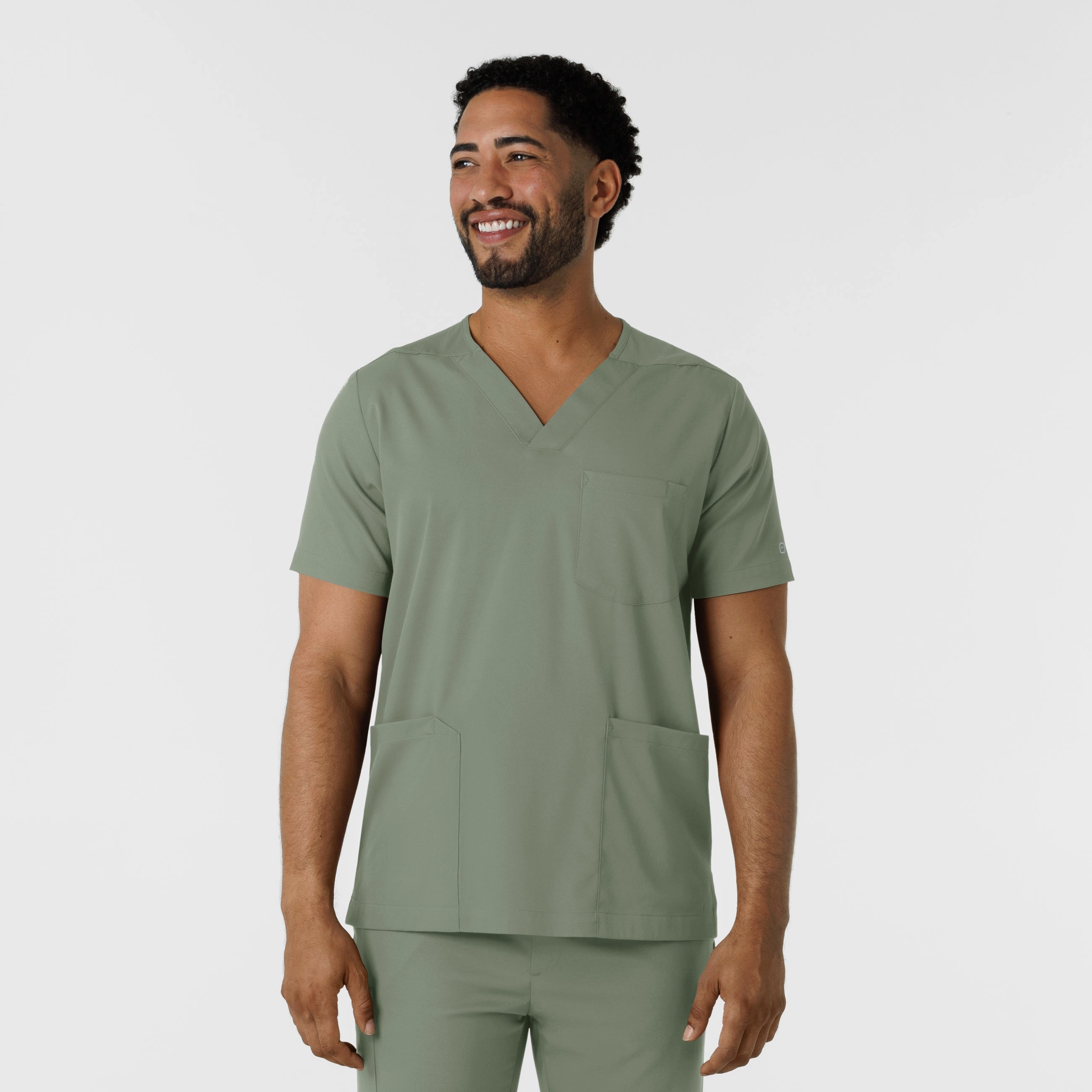 Boundless Men's Multi Pocket V-Neck Scrub Top - Sage FlatlockSeamTechnique Retro Style
