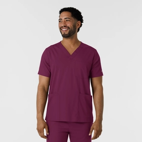 Sustainable Manufacturing Boundless Men's Multi Pocket V-Neck Scrub Top - Wine