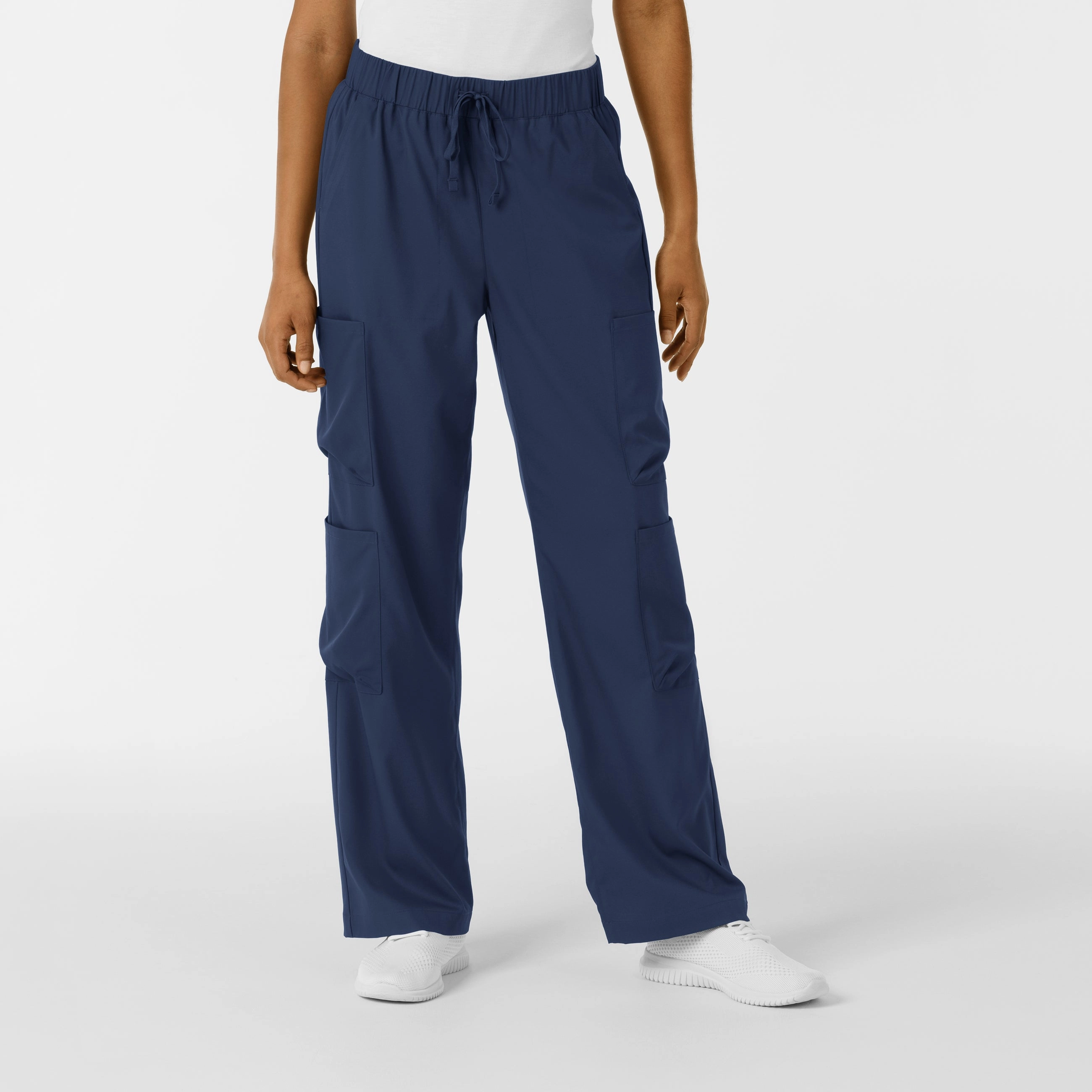 Boundless Women's Classic Wide Leg Double Cargo Scrub Pant - Navy Relaxed Lines Quick Move