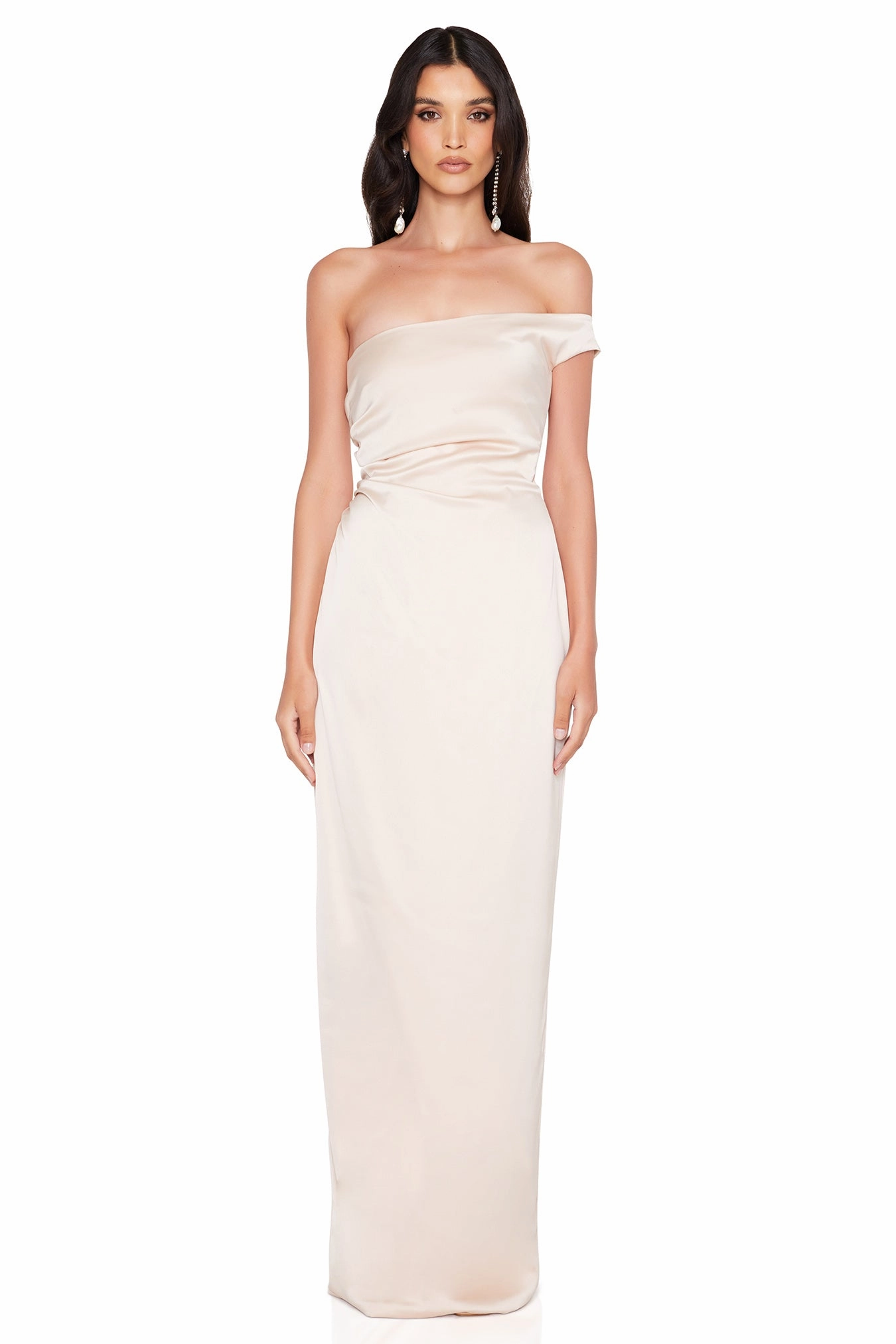 Lace Accent Satin-Finish Nookie Pallisade Gown - Nude