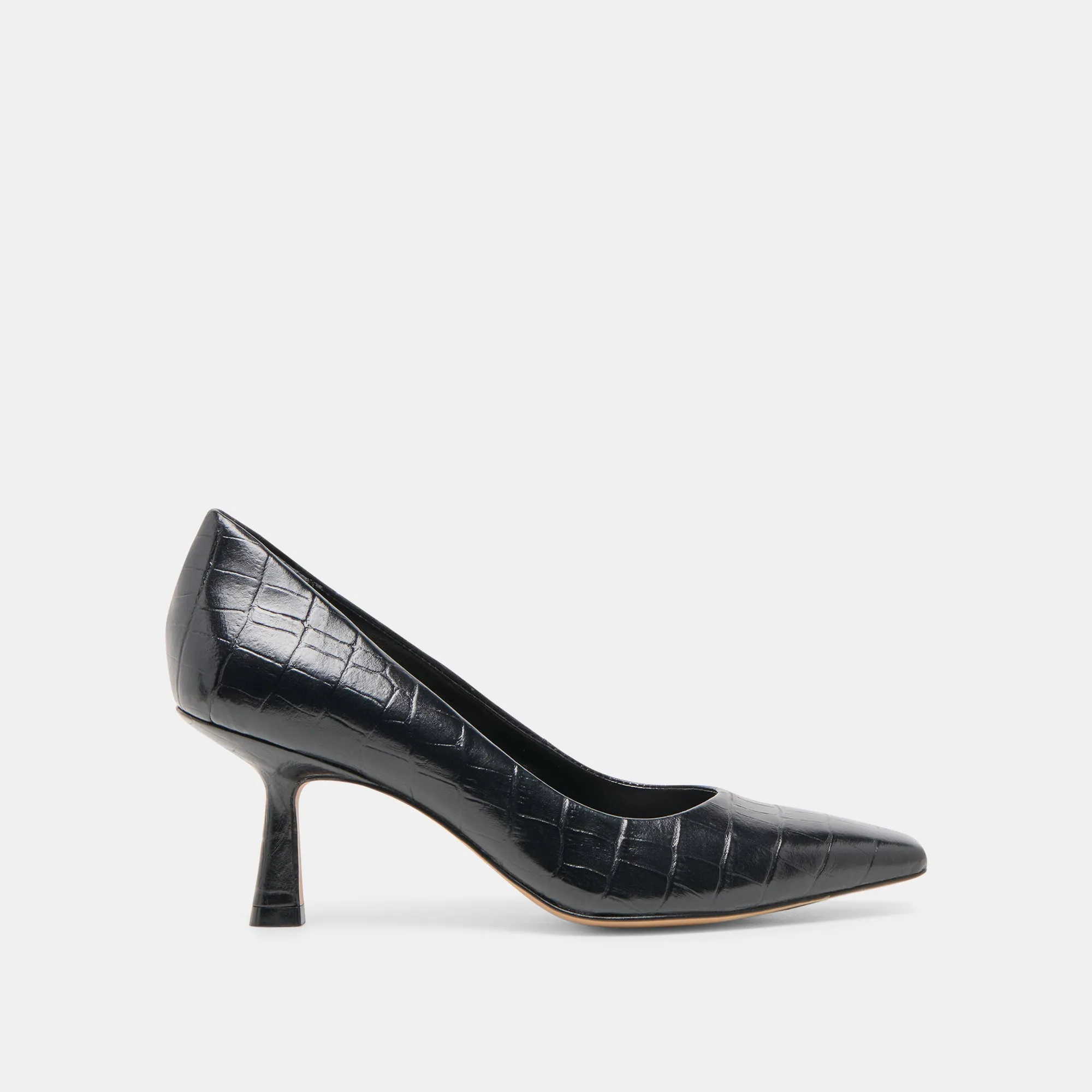 Glossy Finish BRIONA HEELS NOIR CROCO EMBOSSED LEATHER