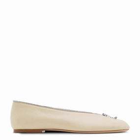 Burberry Sadler Zip Leather Ballerina Shoes Grass Walk