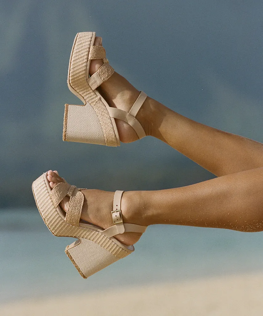 Peep Toe Pumps Power Look CALE HEELS LT NATURAL RAFFIA