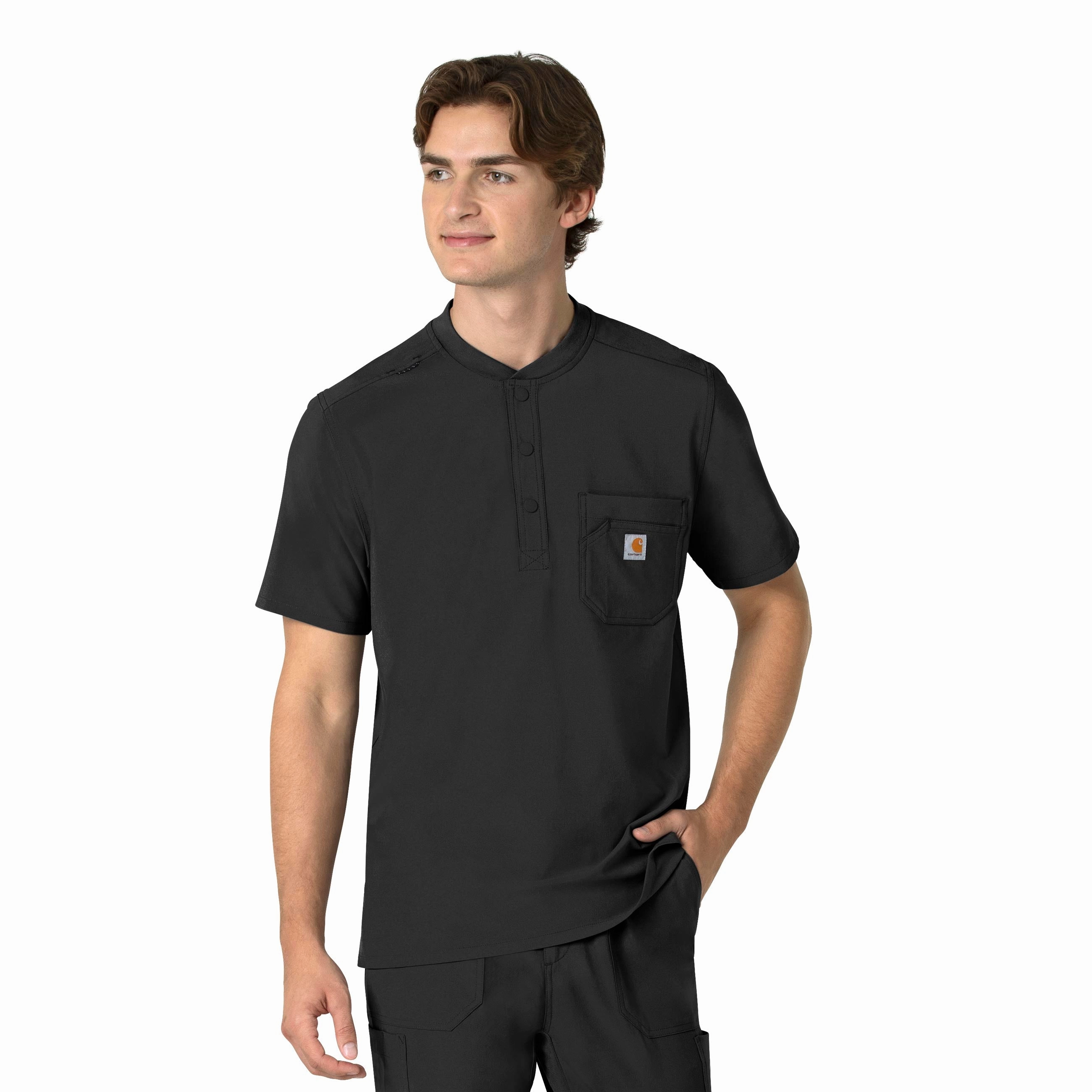 Carhartt Force Cross-Flex Men's Henley Scrub Top - Black MidweightKnit