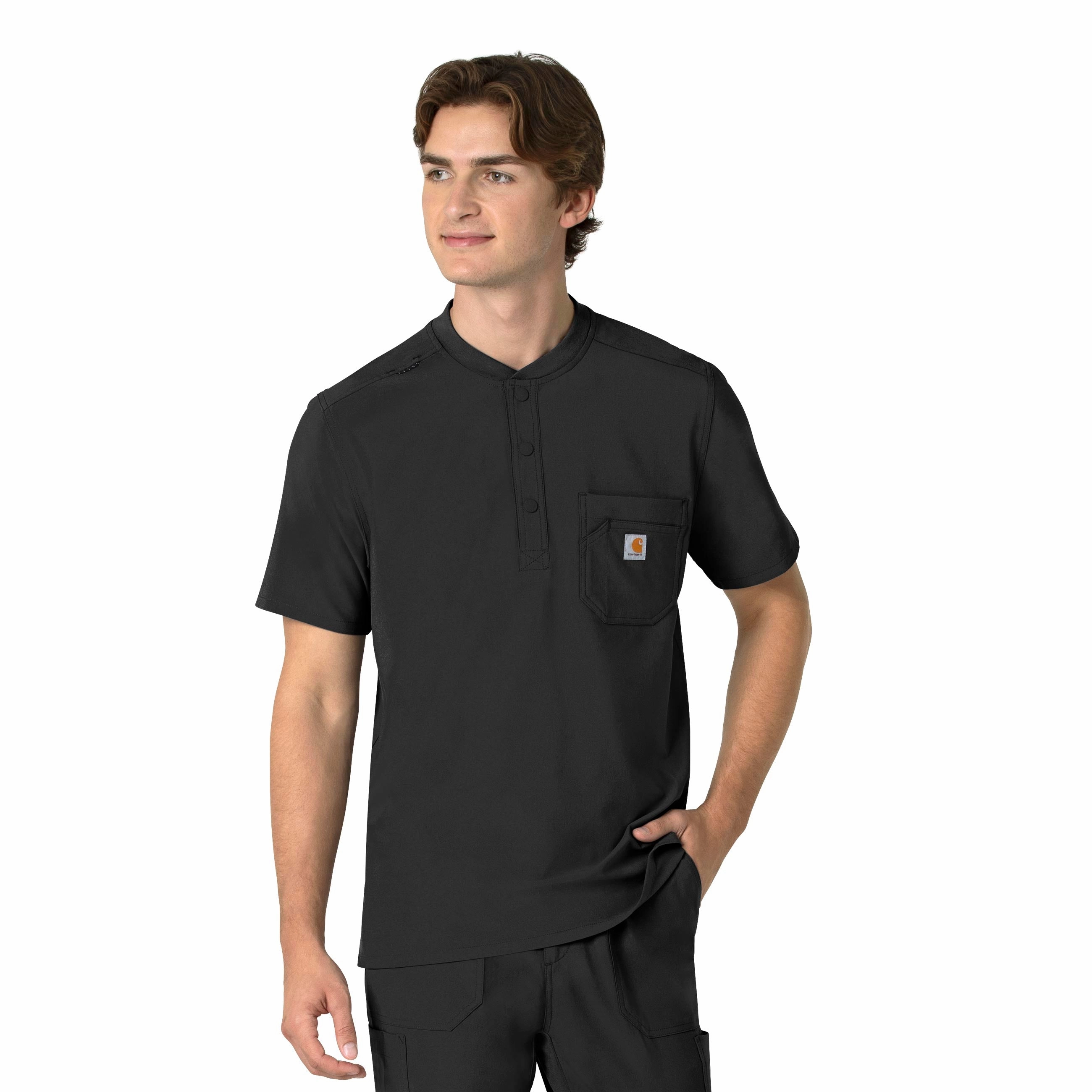 Smooth Interior Lining Biodegradable Fiber Blend Carhartt Force Cross-Flex Men's Henley Scrub Top - Black