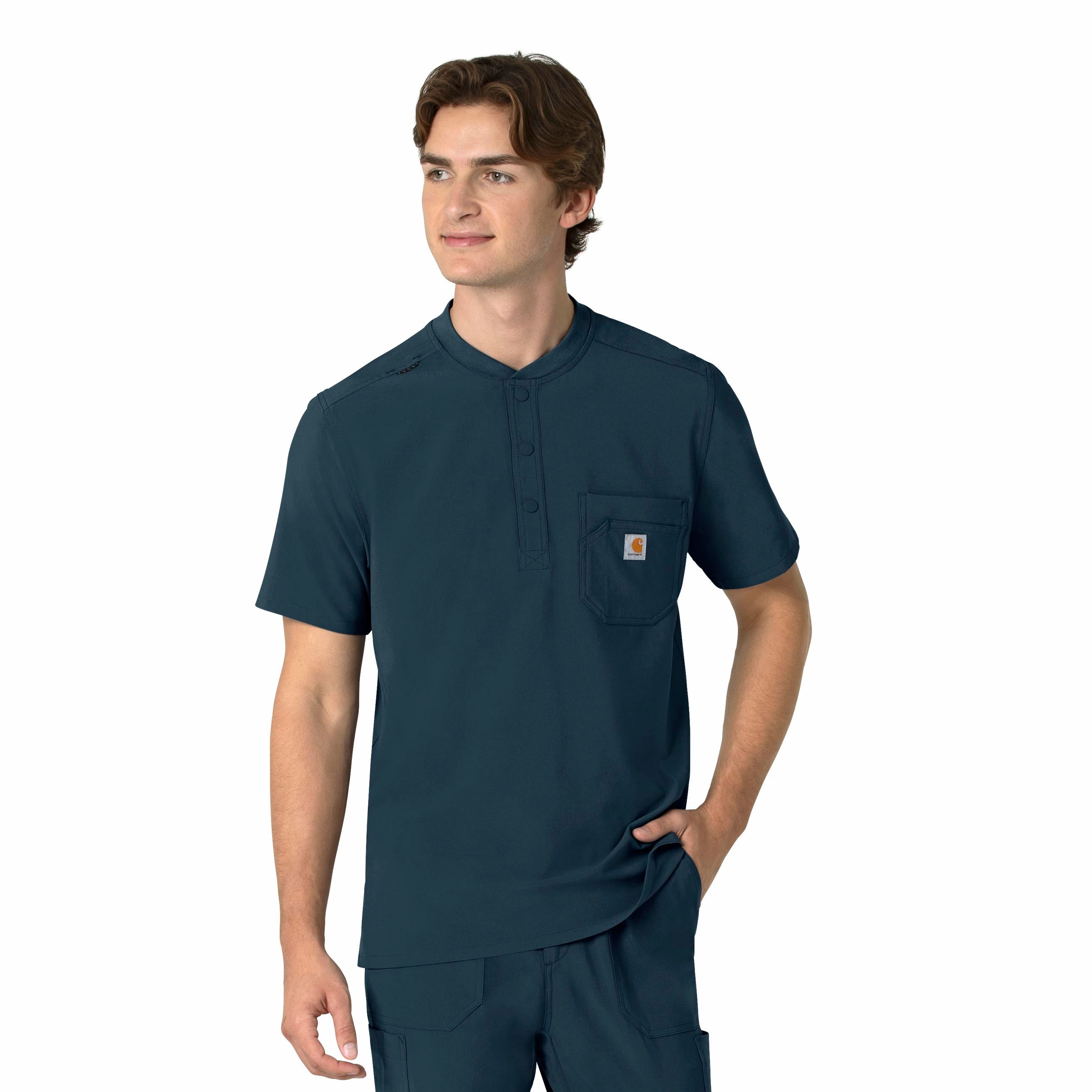 Carhartt Force Cross-Flex Men's Henley Scrub Top - Deep Navy LayeredCollar Reinforced Neckline Detail