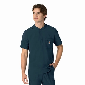Carhartt Force Cross-Flex Men's Henley Scrub Top - Deep Navy StretchKnit