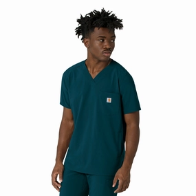 Carhartt Force Cross-Flex Men's V-Neck Scrub Top - Caribbean RibbedTrim StretchMaterial