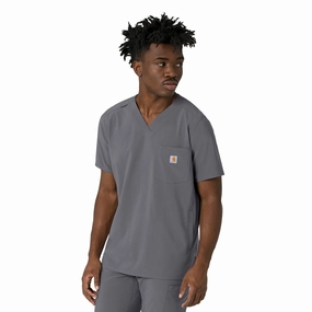 Carhartt Force Cross-Flex Men's V-Neck Scrub Top - Pewter Microfiber texture