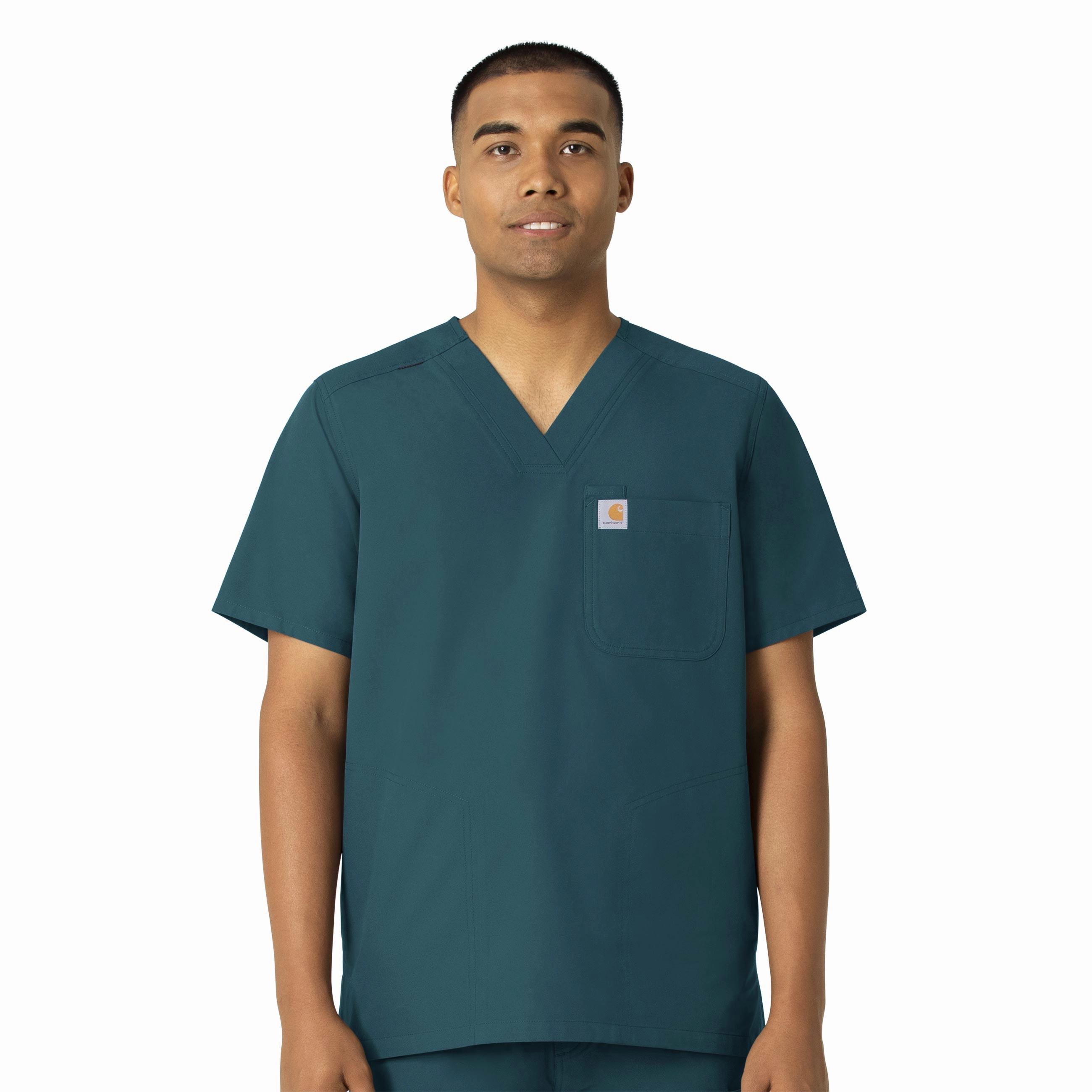 AntiPillingSurface Odor Resistant Coating Carhartt Force Essentials Men's V-Neck Shirttail Scrub Top - Caribbean Blue