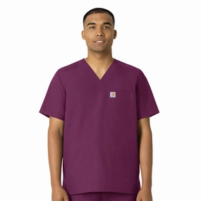 Moisture Wicking Technology Carhartt Force Essentials Men's V-Neck Shirttail Scrub Top - Wine