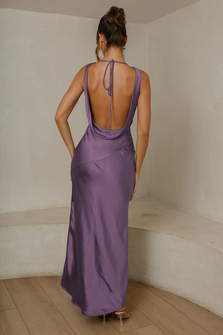 Resort Outfit Lace Accent Cassandra Open Back Maxi Dress - Grape
