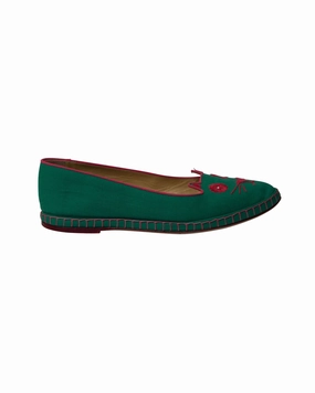 City Fresh Low Top Charlotte Olympia Cat Espadrilles in Green Cotton