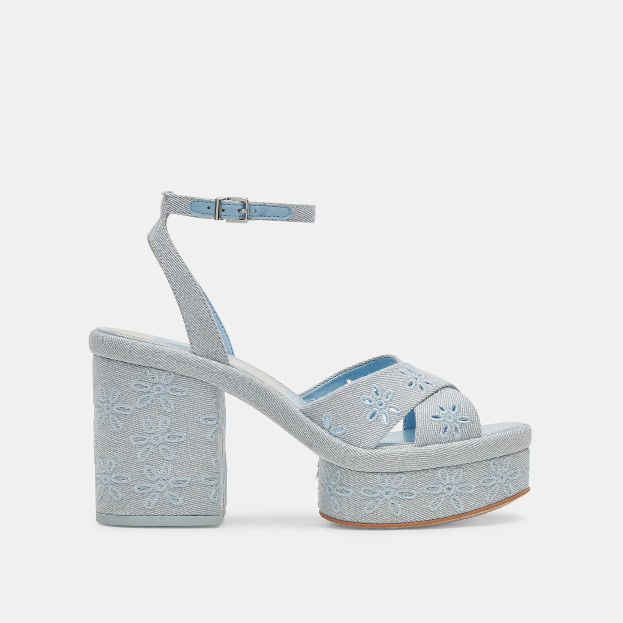 LAISHA HEELS LIGHT BLUE FLORAL EYELET Stretchable