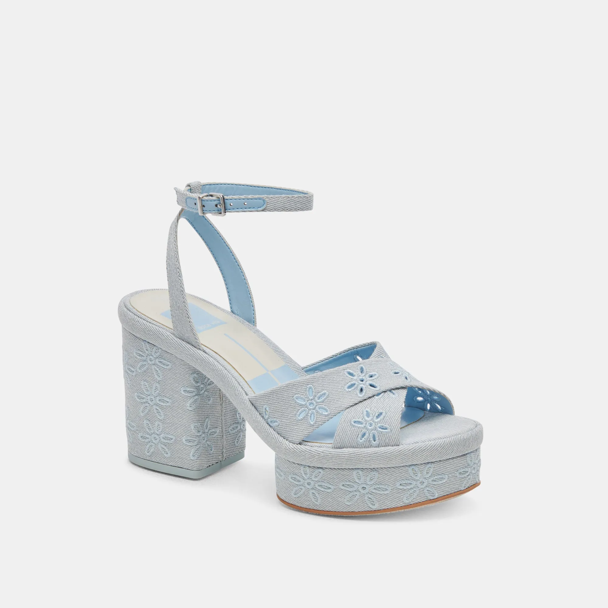LAISHA HEELS LIGHT BLUE FLORAL EYELET Mesh Upper