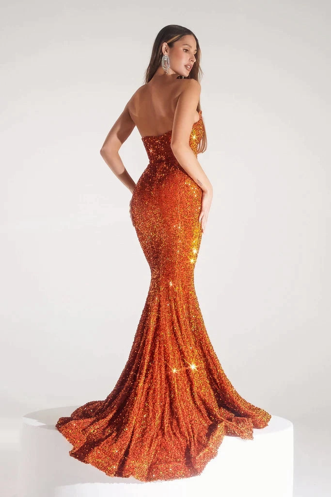 Shirred-Detail Unisex Option Portia & Scarlett PS21208 Gown - Burnt Orange