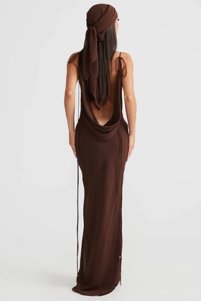Contrast-Piping Amali Dress - Brown