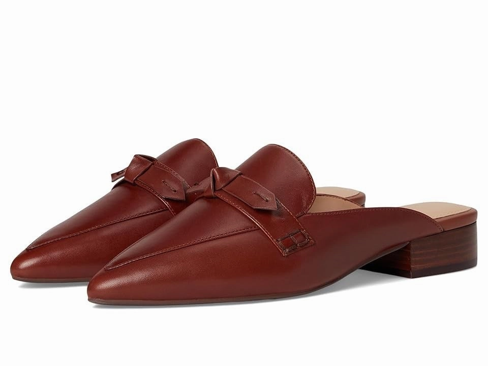 Block Walk Cole Haan Piper Flat Women's Dark Cuoio Leather Pointed Toe Bow Mule VER577