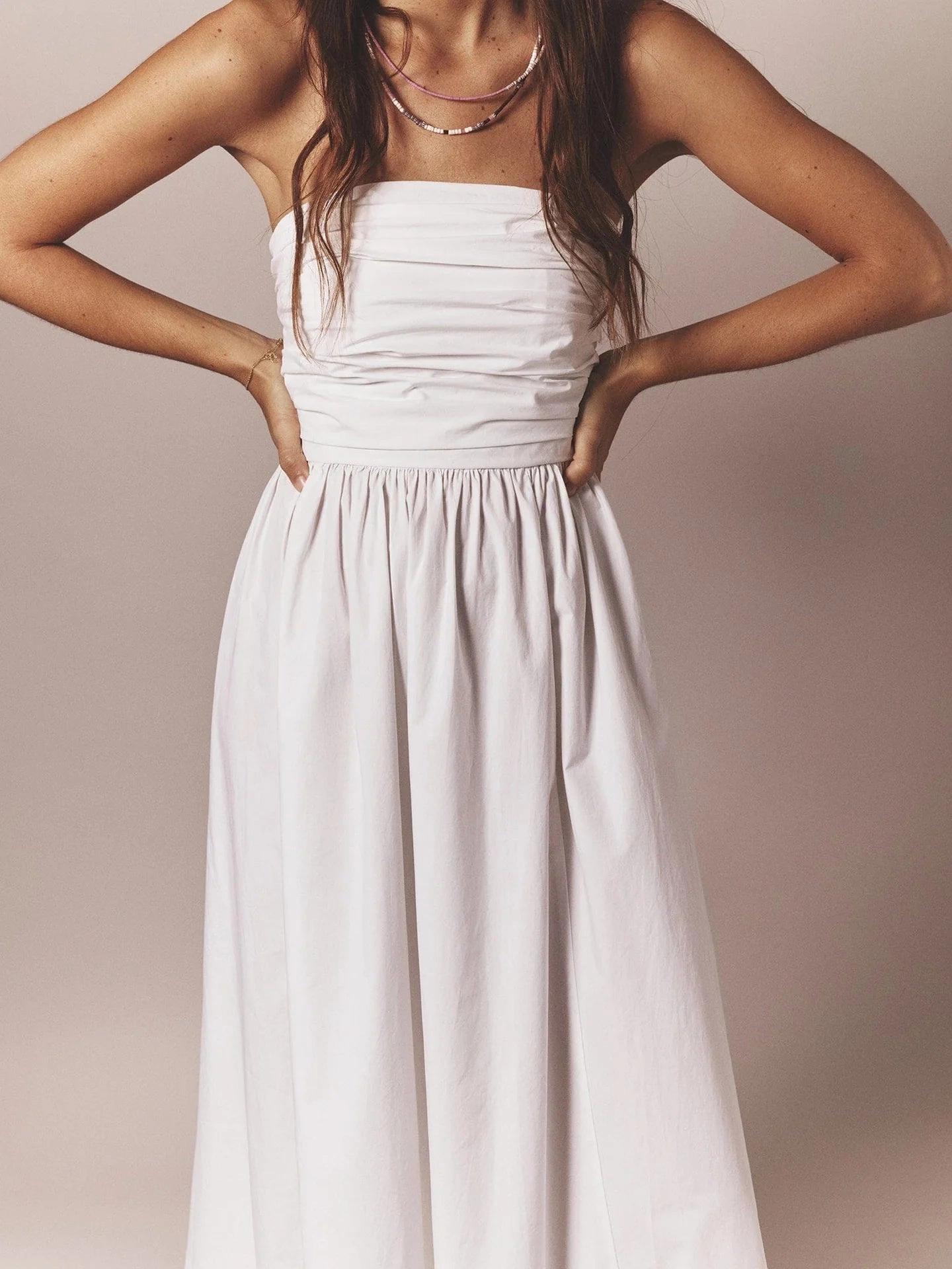 Timeless Soft Chic Waistband Design Clea Dress in White
