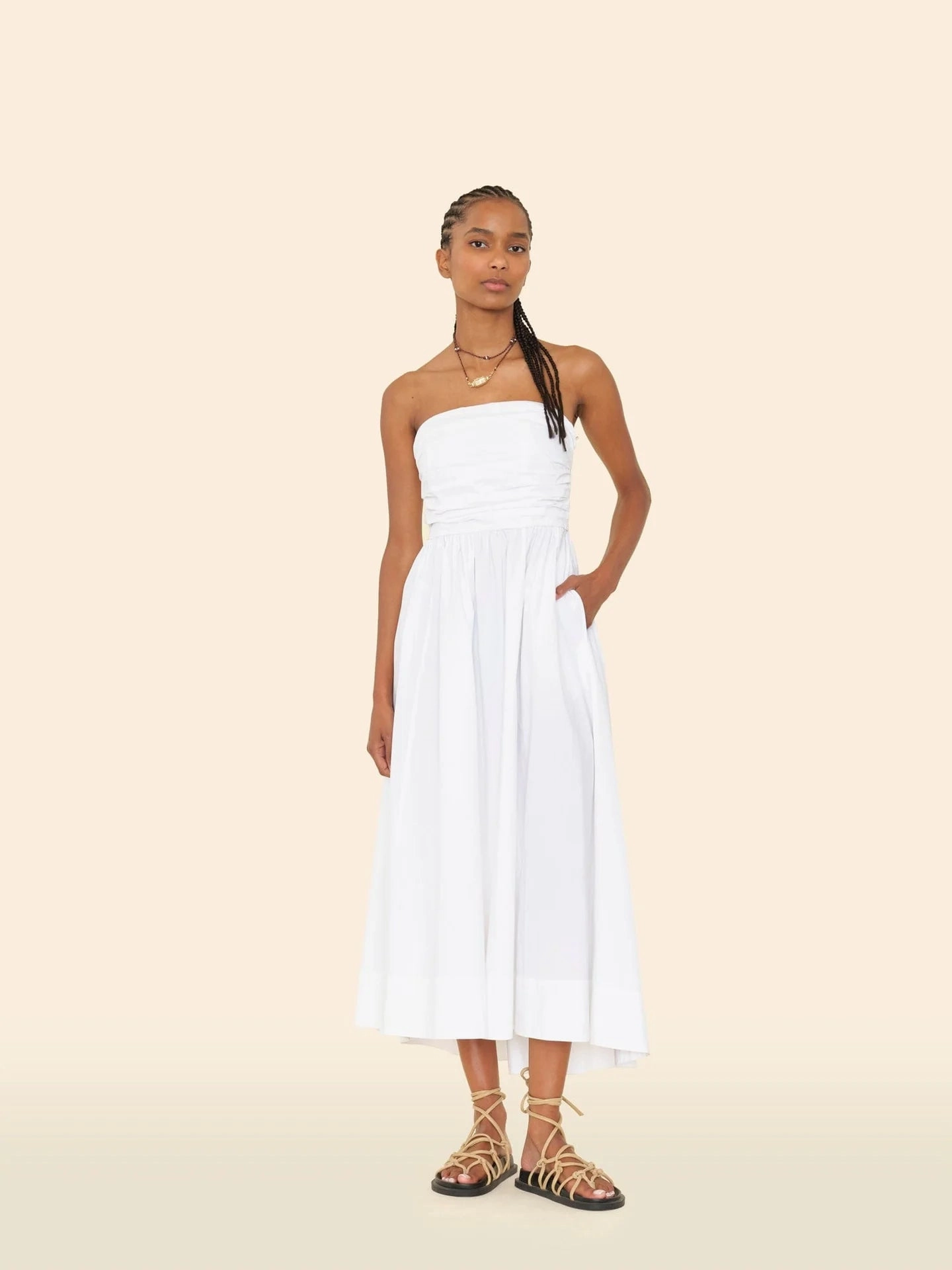 Clea Dress in White Waist Seam