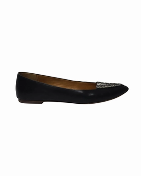 Adjustable Cushion Market Walk Coach Oakland Snake Print Pointed Ballet Flats in Black Leather